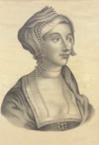 After Hans Holbein (18th century) Portrait of Anne Boleyn signed with initials IRM and dated 1795,