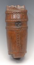 Treen - an 18th century Scandinavian candle box or wall pocket, chip carved, 26.5cm long, dated 1777