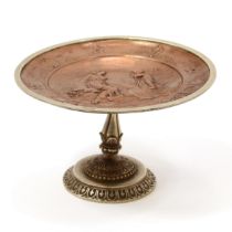 A 19th century electrotype pedestal tazza, in the Grand Tour taste with Cupid and Psyche, 15.5cm