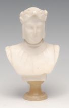 An Italian alabaster portrait bust, of Dante Alighieri, in the typical Grand Tour taste, waisted