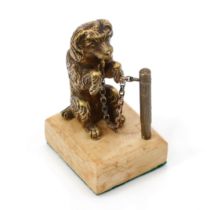 A Continental gilt cabinet bronze, of a dog, begging, marble base, 7cm high