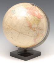 An Art Deco style terrestrial globe, Phillips' 10" Challenge Globe, stepped geometric base, 32cm