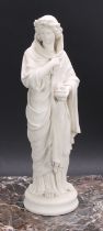 A 19th century parian ware figure, Winter, in allusion to the goddess Vesta, 34cm high