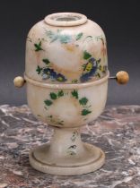 A 19th century alabaster 'peep egg' stanhope viewer, the rotating mechanism with geological samples,