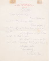 20th Century British Art History - an autograph letter, from William Russell Flint (1880-1969), to