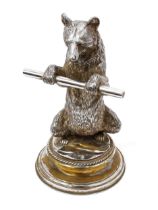 An early 20th century sculptural silver plated novelty inkwell, cast as a dancing bear, waisted