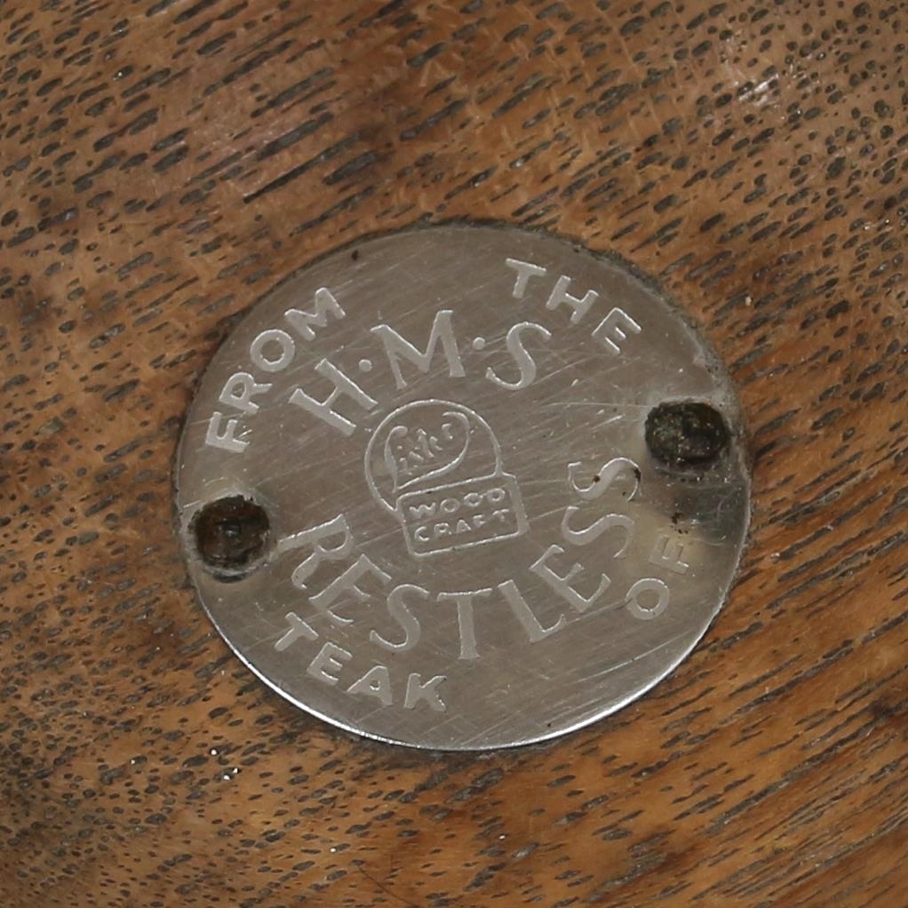 Maritime Salvage - a turned treen bowl, centred by a plaque inscribed From the Teak of HMS Restless, - Image 2 of 2