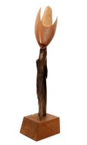 Patrick D**r (second-half 20th century), carved wood sculpture, Bird of Prey Swooping, signed and