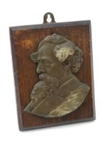 English Literature - a 19th century cast portrait plaque, Charles Dickens (1812 - 1870), bust