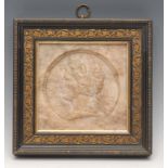 A 19th century Italian Grand Tour alabaster portrait roundel, depicting Dante Alghieri, bust length,
