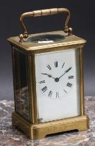 Victorian British Politics - a 19th century brass carriage timepiece, 6.5cm rectangular enamel clock