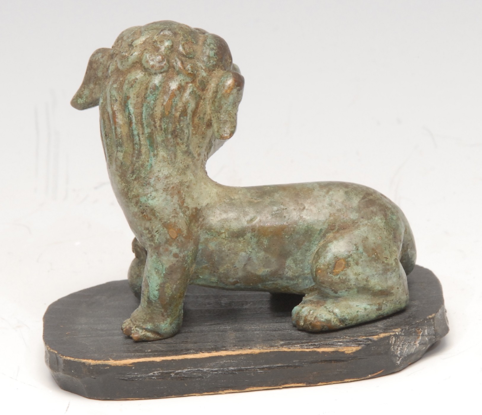 A Chinese verdigris patinated bronze, of a temple lion, in the Archaic taste, 6cm long - Image 2 of 2