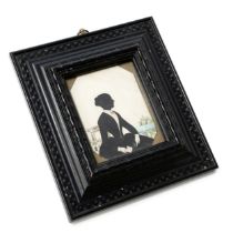 English School (19th century), a silhouette, of a young lady, dressed a la mode and seated on a