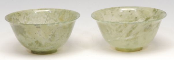 A pair of Chinese spinach jade bowls, 10cm diam