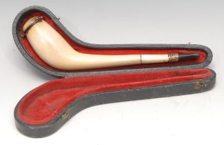 A German meerschaum pipe, silver coloured metal fittings, hinged cover, 18cm long, early 20th
