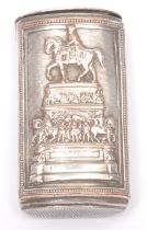 A 19th century silver plated vesta case, embossed with a view of the equestrian statue of