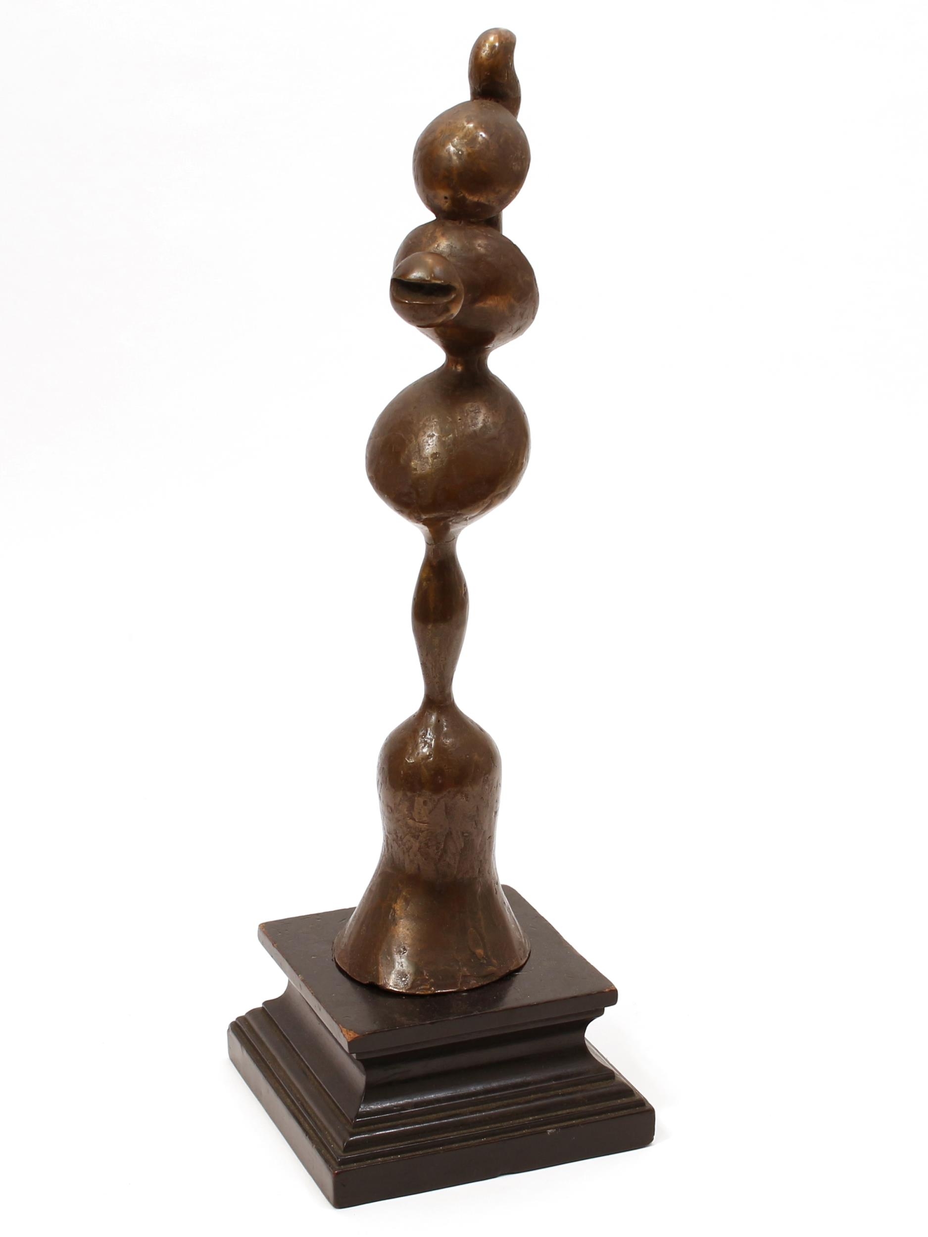Modern School (mid-20th century), a brown patinated bronze, Blossom, ebonised base, 39.5cm high