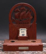Maritime Salvage - an early 20th century desk stand and calendar, from the teak of HMS Iron Duke,