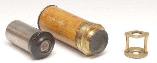 A 19th century travelling pocket field microscope, scumbled finish, lacquered brass fittings, 7.