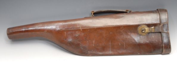 An early 20th century leather shoulder of mutton gun case, 78.5cm long