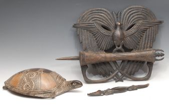 Tribal Art and the Eclectic Interior - a Papua New Guinea food hook, carved as a bird, 53cm wide;