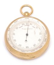 A late 19th century gilt brass pocket aneroid barometer, 4.5cm silvered register, 7cm over loop, c.