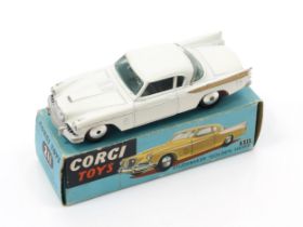 Corgi Toys 211 Studebaker "Golden Hawk" with windows, white body with gold flashes, flat spun plated