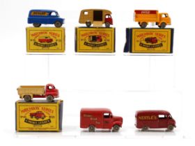 Matchbox '1-75' series diecast models, comprising 25a Bedford 12 cwt van, blue body with 'DUNLOP'