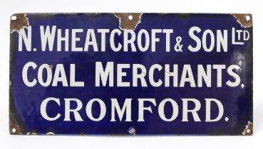 Advertising, Derbyshire Interest - a rectangular shaped single sided enamel sign, white lettering on