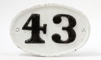 Railwayana - an oval shaped painted cast iron viaduct or bridge plate, raised numbers on a white
