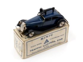 A Tri-ang Minic (Lines-Brothers) No.29M traffic control car, dark blue body with black running