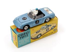 Corgi Toys 318 Lotus Elan S2., steel blue body with black interior, seated plastic driver figure,