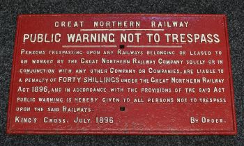 Railwayana - a Great Northern Railway rectangular painted cast iron notice sign, raised white