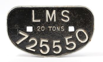 Railwayana - a London, Midland and Scottish Railway 'D' shaped painted cast iron wagon plate, raised