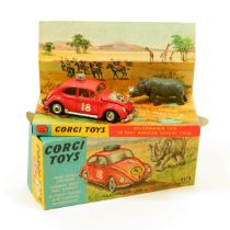 Corgi Toys 256 Volkswagen 1200 in East African safari trim, red/orange body with decals, tan/brown