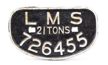 Railwayana - a London, Midland and Scottish Railway 'D' shaped painted cast iron wagon plate, raised