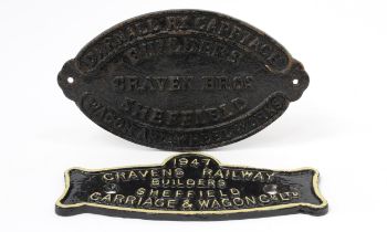 Railwayana - a shaped rectangular painted cast iron wagon plate, raised cream lettering on a black