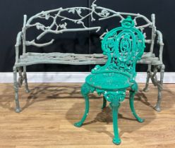 A cast iron faux bois garden bench, in the manner of Coalbrookdale, 87cm high, 133cm wide, 55cm