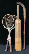 Sporting Interest - a signed cricket bat, Kent 1981; two tennis racquets; a hockey stick