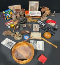 Box of miscellaneous items, ethnic carvings, etc