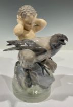 A Royal Copenhagen figure, Faun and Crow, model no. 2113, 16cm high