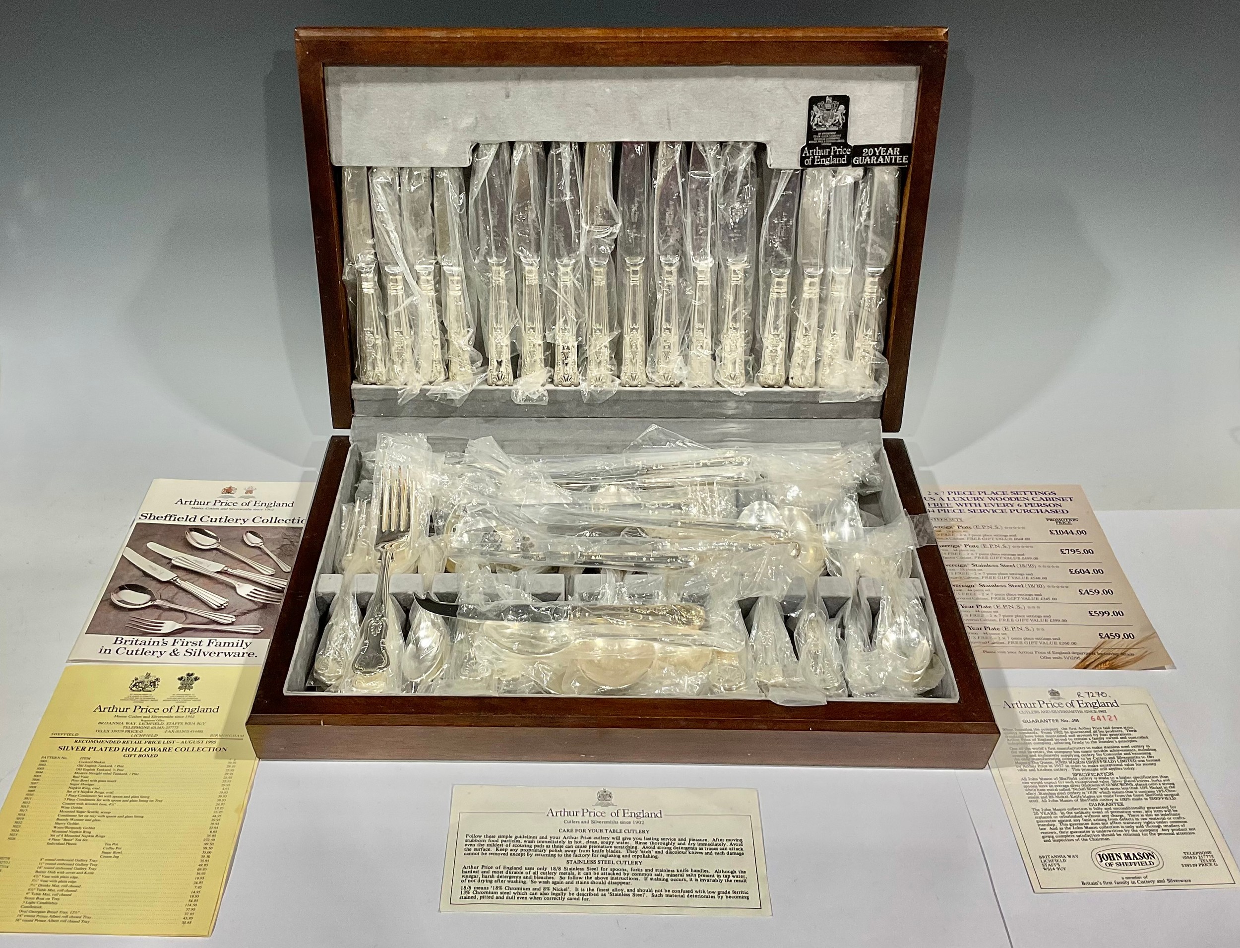 An Arthur Price canteen, fitted with a King's pattern suite of flatware for eight, unused with