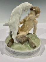 A Royal Copenhagen figure, Faun with Goat, model no. 498, 13cm high