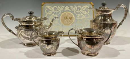 Plated Ware - an Art Nouveau period silver plated teapot, chased with ribbons and swags, marriage