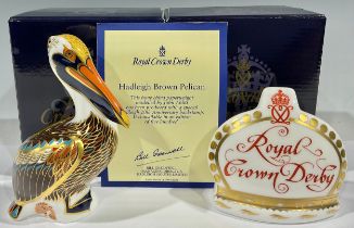 A Royal Crown Derby paperweight, Hadleigh Brown Pelican, Hadleigh exclusive 1978 - 1998 20th