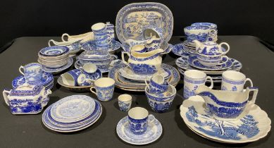 A quantity of 19th century and later blue and white table ware, including meat plates, dinner