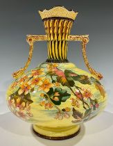 A 'Bretby' type two handled art pottery vase, c.1910