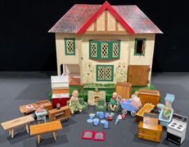 Toys & Juvenalia - A 1940's dolls house with various dolls house furniture and accessories
