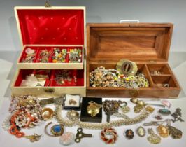 Two boxes of costume jewellery, etc
