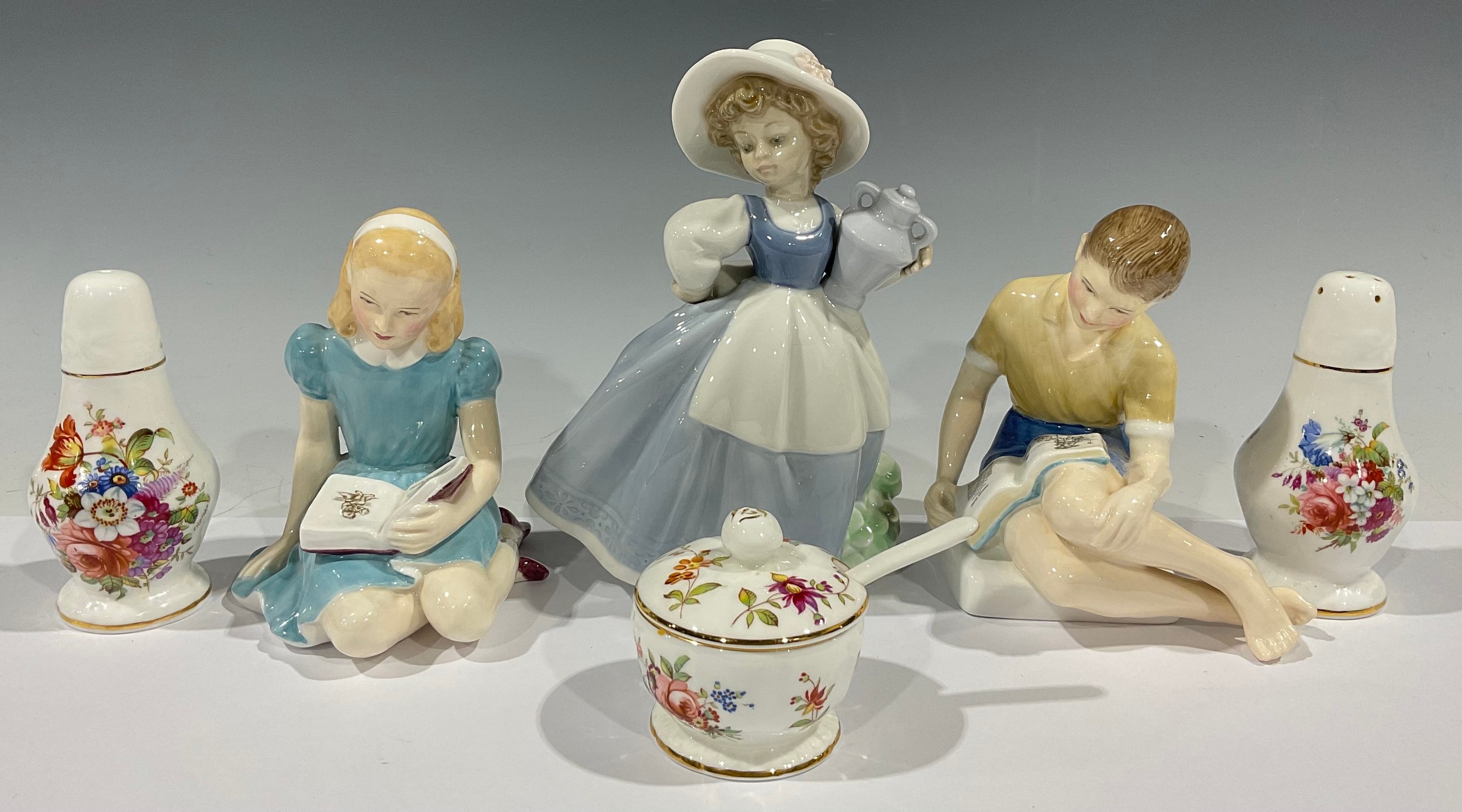 A Royal Doulton figure, Treasure Island, HN2243; another, Alice, HN2158; a Nao figure, Girl with